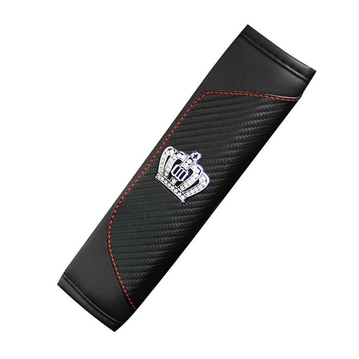 Car Seat Belt Cover Carbon Fiber Leather Auto Seat Shoulder Protection, Style: Crown Wine Red