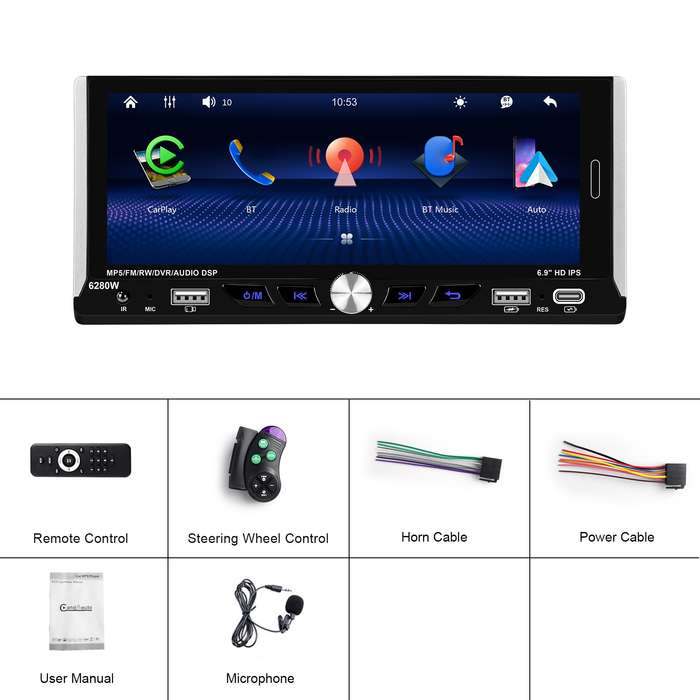 Single Spindle 6.9 inch MP5 With Knob Player Carplay Function Car MP4 Backup Camera, Specification: