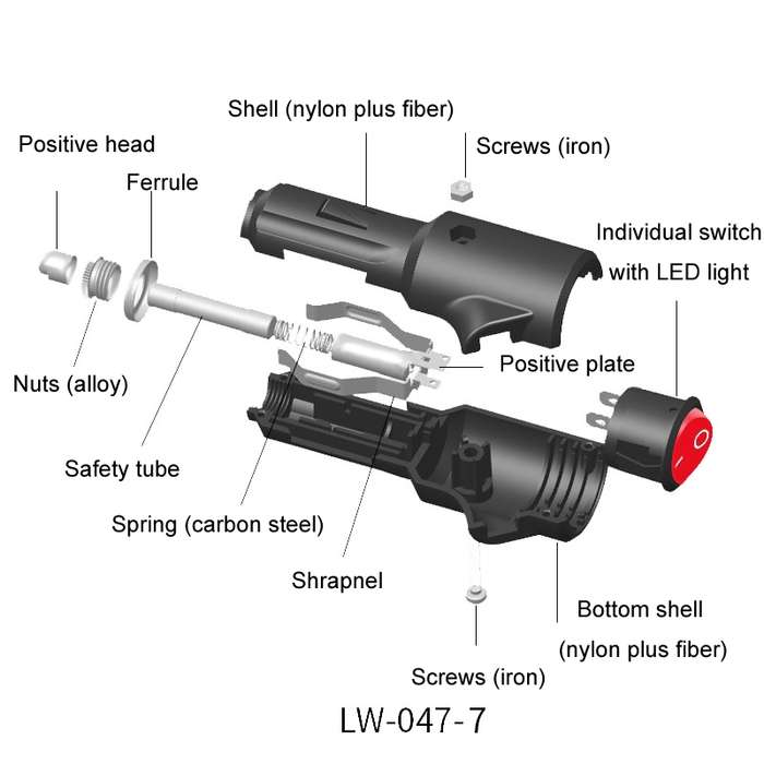 15A Car LED Indicator Light With Switch Cigarette Lighter Plug(Assembled)