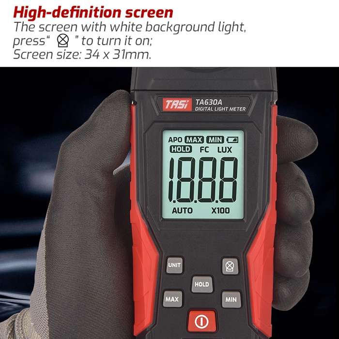 TASI TA630A Integrated Digital Light Meter Illuminance Lux Meter Backlight LCD Display 0.1-200000LUX