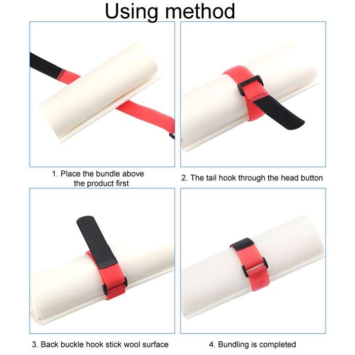 10pcs Nylon Cable Storage Snap Tape Reverse Buckle Type Fixed Packing Strap, Model: Red 20 x 200mm
