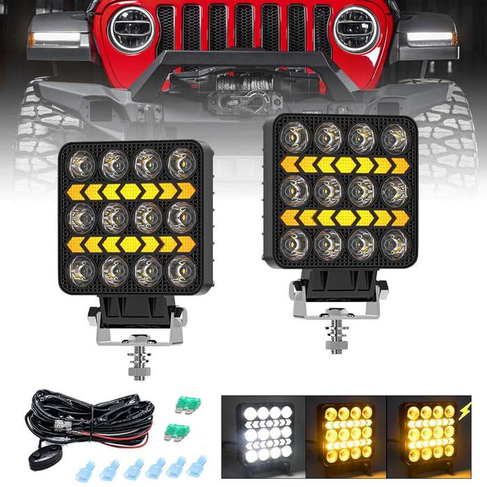 4 Inch Square Mixed Luminous Double Arrow Angel Eye Car Work Light(X4)