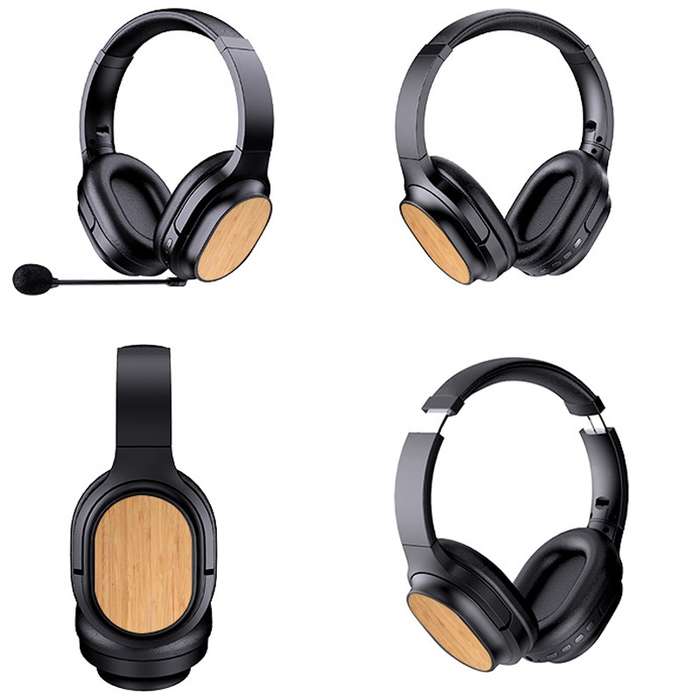 Bamboo Wood Bluetooth Headphones With Built-In Sound Card, TF Card / FM / AUX Support(Black)