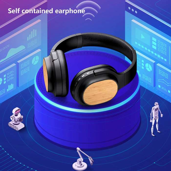 Bamboo Wood Bluetooth Headphones With Built-In Sound Card, TF Card / FM / AUX Support(Black)