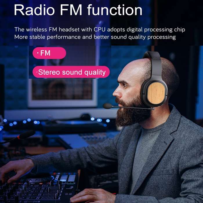 Bamboo Wood Bluetooth Headphones With Built-In Sound Card, TF Card / FM / AUX Support(Black)