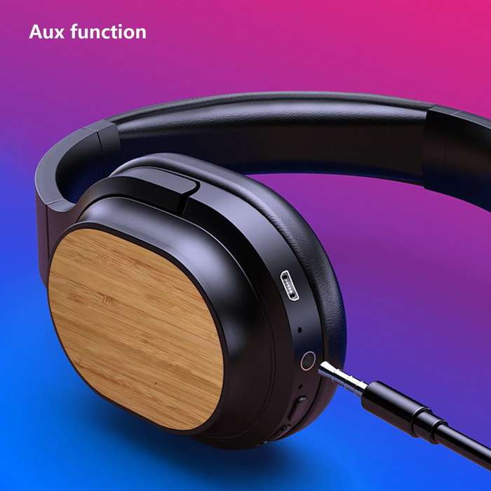 Bamboo Wood Bluetooth Headphones With Built-In Sound Card, TF Card / FM / AUX Support(Black)