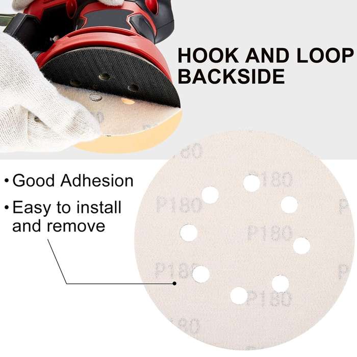 100pcs / Box 5 Inch 8 Holes Round Disc Sanding Sandpaper 125mm Yellow Sand Flocking Sheet, Grit: P32