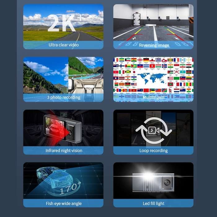 3 Camera Lens 3-inch IPS Screen WiFi Car Dash Cam 1080P Night Vision Dash Camera for Cars 64G