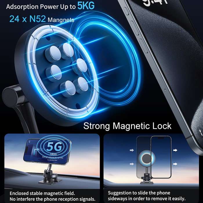 Center Console 360 Rotating Magnetic Car Phone Holder Zinc Alloy Automotive Navigation Bracket(
