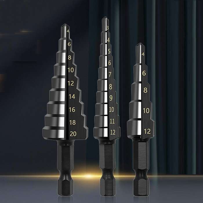 3pcs / Set Hexagonal Shank Nitrided Straight Fluted Step Drill HSS Pagoda Drill Hole Opener