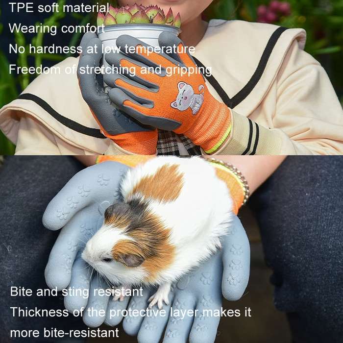 1pair TPE Children Cartoon Gloves Hamster Parrot Anti-scratch Bite Student Gardening Protective