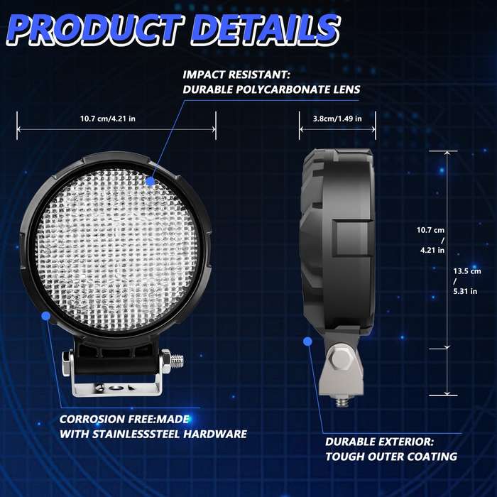 14W 9-30V Floodlight Mixed Luminous 4 Inch Round Work Light With Wire Set(X2)