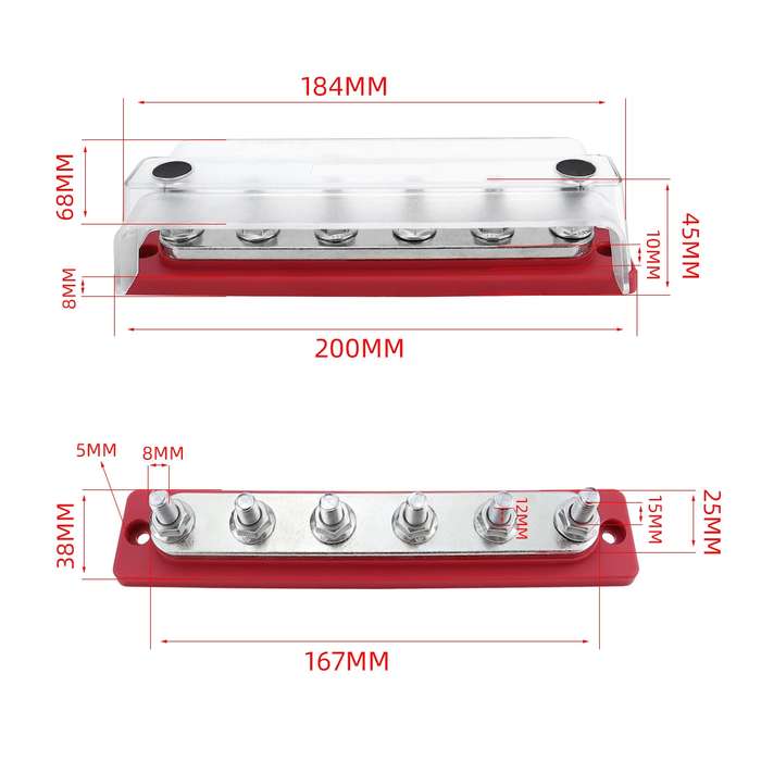 M8 Stud RV Yacht 6-way Nylon Flame Retardant Base DC Busbar