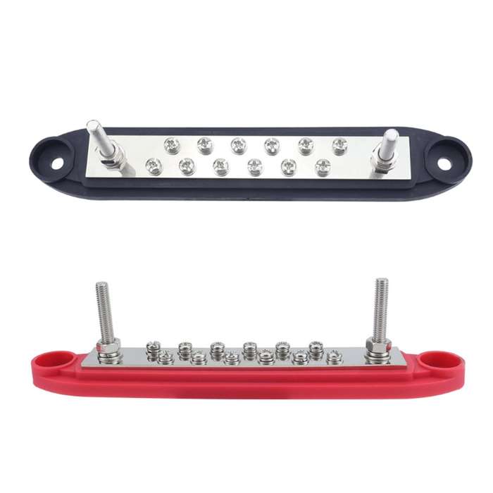 M6 2-post 12-way RV Yacht Terminal Nylon Flame Retardant Busbar, Color: Black