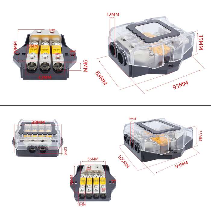 80A Car Audio Amplifier Modified Solid Brass Fuse Holder With Transparent Cover, Specifications: 4-w