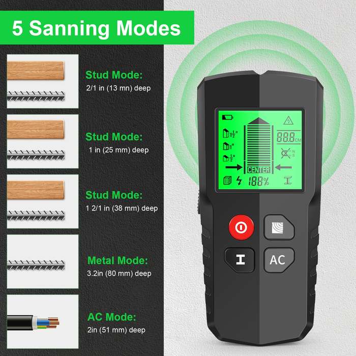 HW-QB5 5-In-1 Wall Stud Detector Wood Current Metal AC Wires Detection