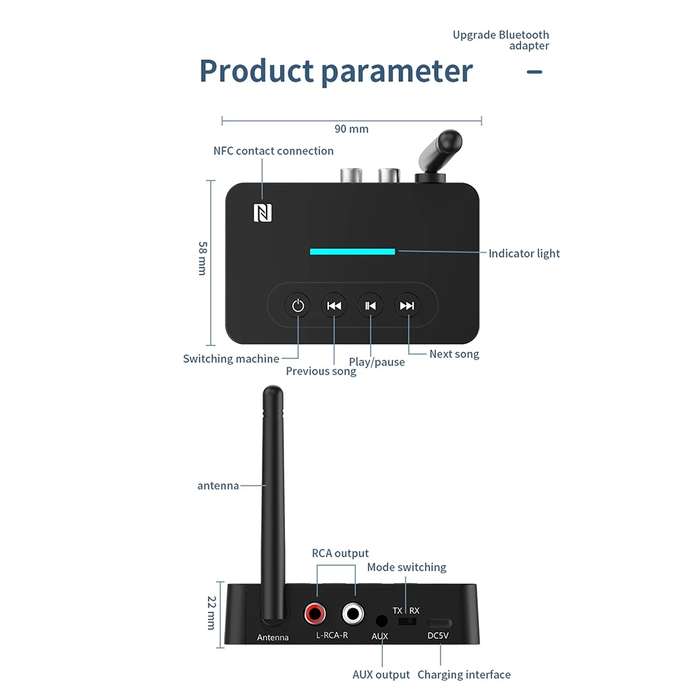 D9 2-in-1 Old-fashioned Audio Car Bluetooth Receiver Transmitter NFC Music Bluetooth Adapter