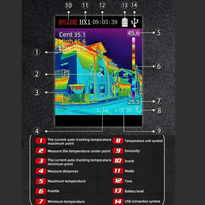 BSIDE HX1 Handheld Thermal Imaging Device Power Non-Contact Thermometer