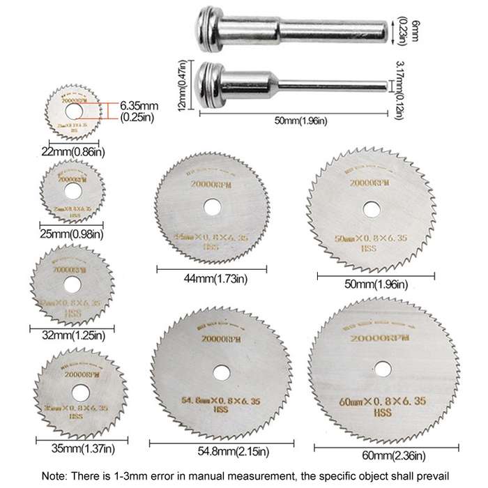 10pcs /Set High-Speed Steel Cutting Blade Multi-Size Cutting Wood PVC Electric Grinder Saw Blade Too