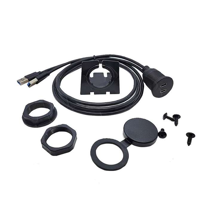 1m Dual Type-C 3.0 Female To USB A Male Car Waterproof Cable Modified Panel Extension Cord