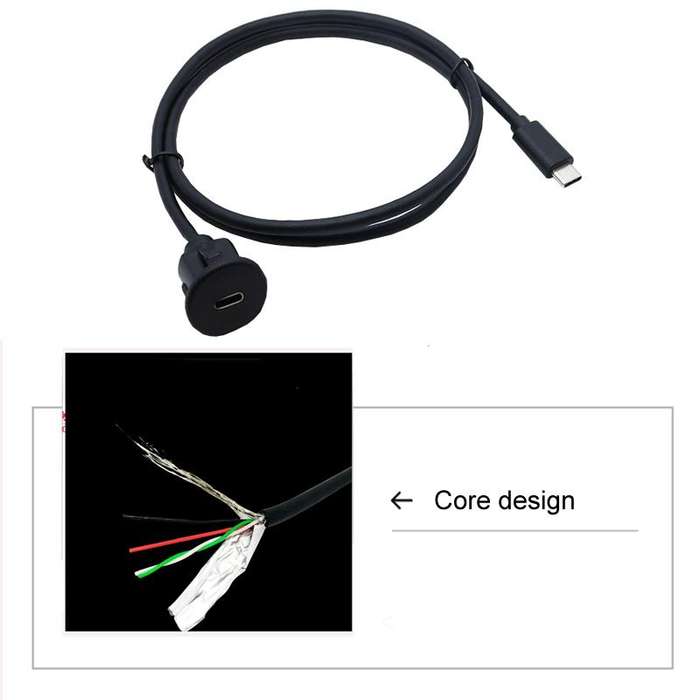 1m Type-C 3.0 Compatible 2.0 USB C Car Waterproof Cable Panel Data Extension Cord