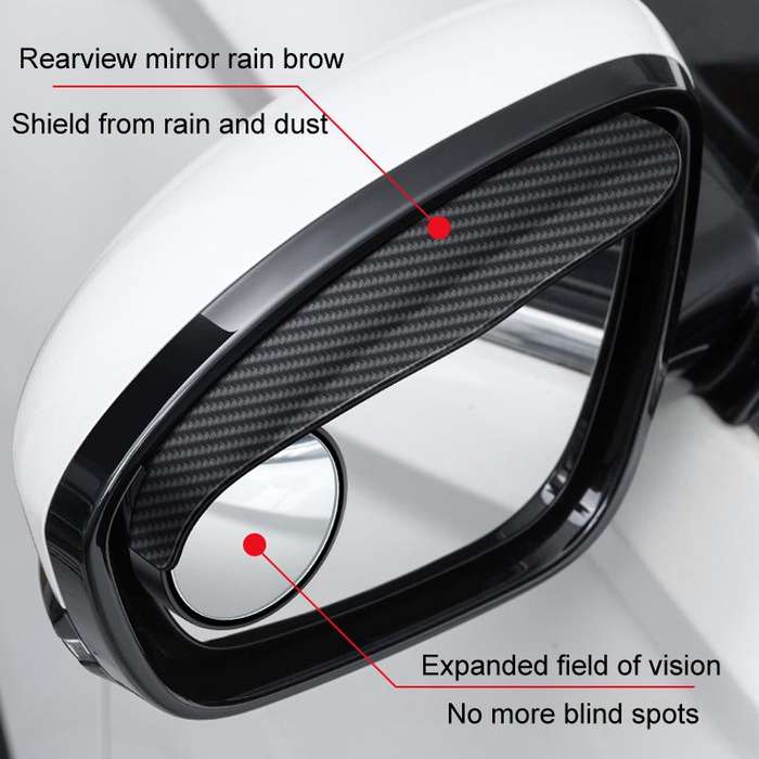 2pcs / Set Car Mirror Reversing Shield Rain Brow 2 In 1 Carbon Fiber Reflective Auxiliary Mirror Cov