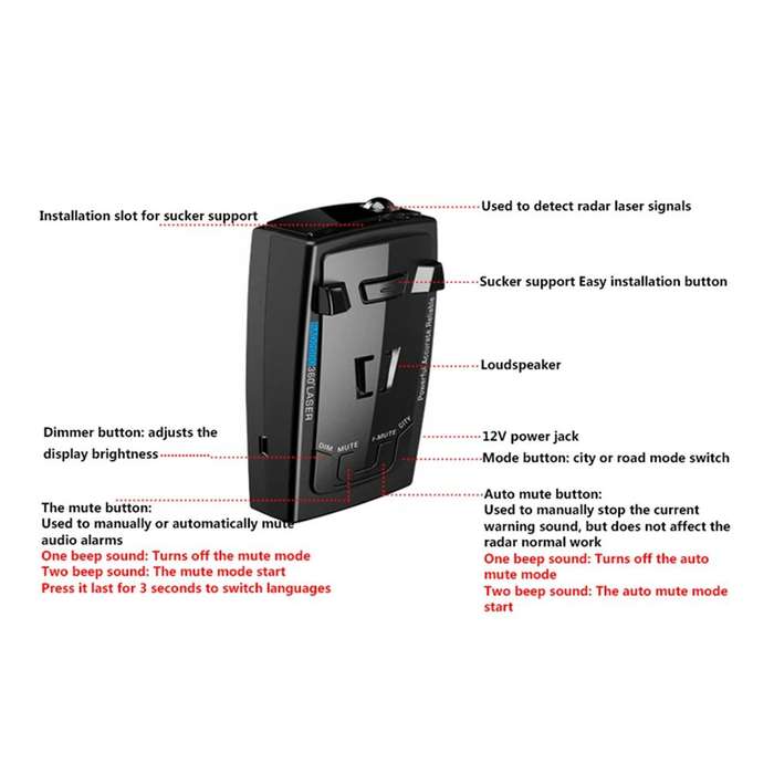 RAD2000 Car Lidar Speed Detector Car Electronic Dog, Support English/Russian