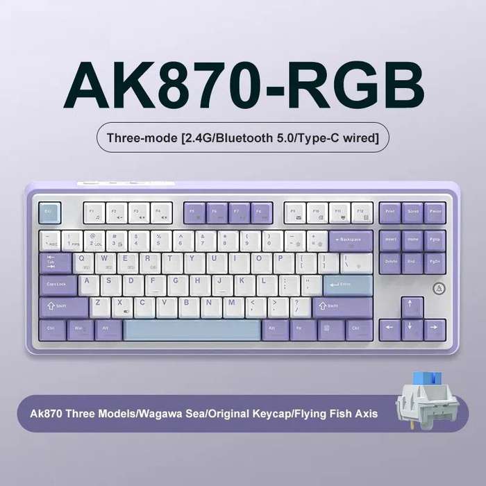 Ajazz AK870 Wireless Bluetooth Tri-mode Mechanical Keyboard RGB DIY Custom Hot Swap Gaming Keyboard,