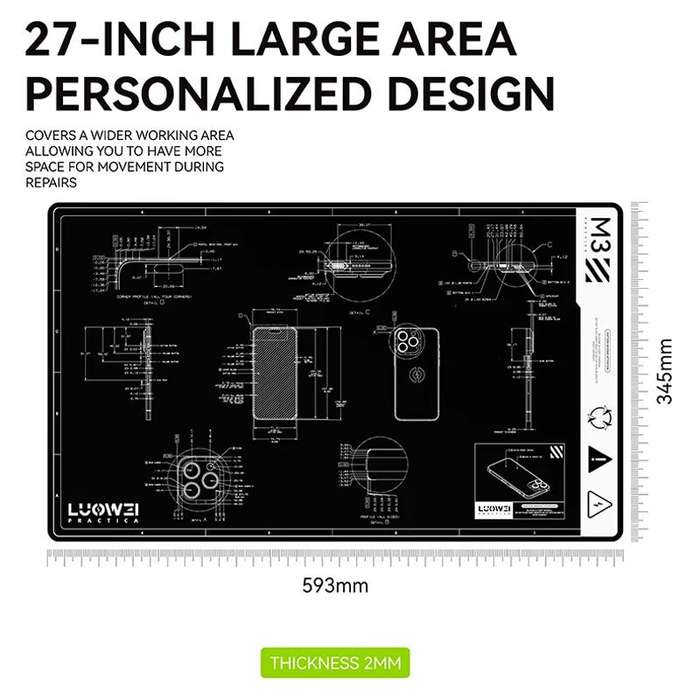 LUOWEI M3 27 inch Cell Phone Computer Repair Workbench Heat Insulation Mat High Temperature Resistan