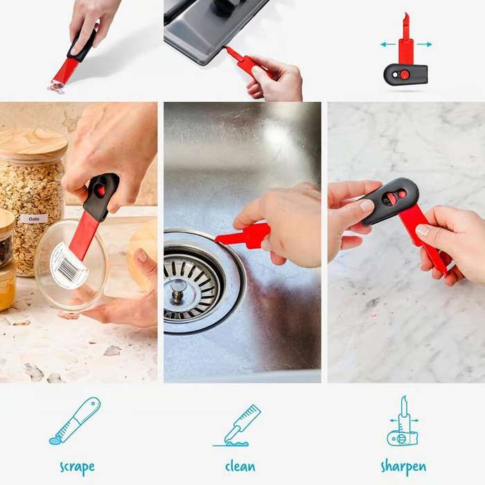 2 In 1 Cleaning Scraper Sticker Tool Household Cleaning Scrubber(Blue)
