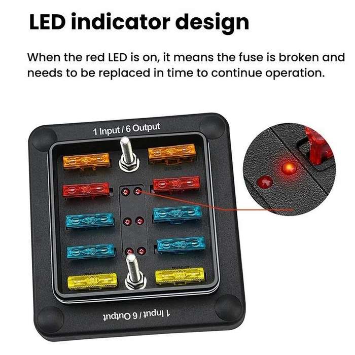 6-Way Waterproof Fuse Box With LED Indicator And Sticker(ZH-1704A1)