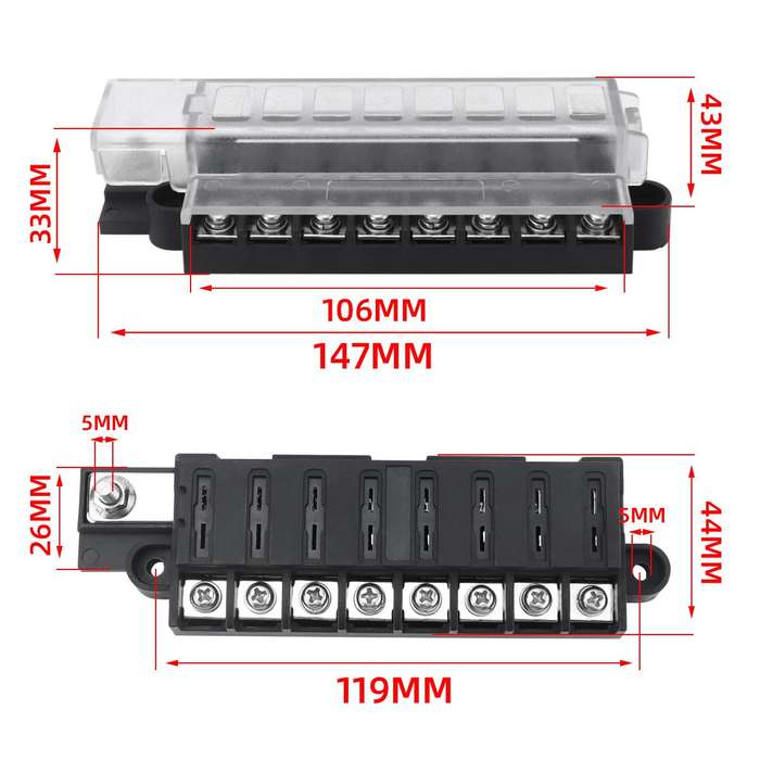 Automotive 8-way Fuse Box Terminal Block With Transparent Cover(CP-5099)