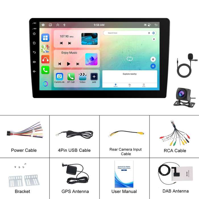 9 Inch Android 4+64G Dual-Butt Large Screen Car Carplay Built-In DAB Car Central Control Integrated