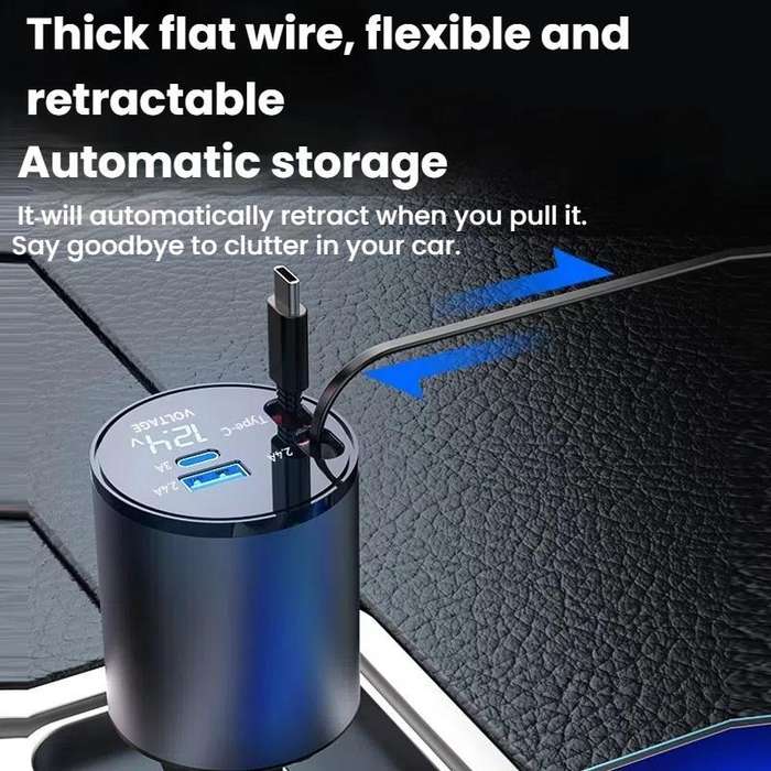 100W Metal Car Retractable Cable Cigarette Lighter Charger, Specification: TYPE-C+TYPE-C (PD+QC)