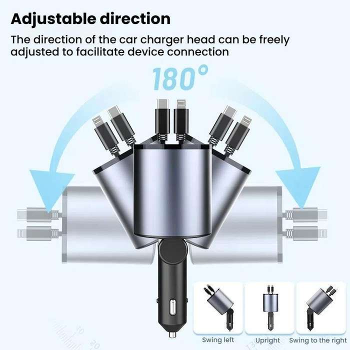 100W Metal Car Retractable Cable Cigarette Lighter Charger, Specification: TYPE-C+TYPE-C (PD+QC)