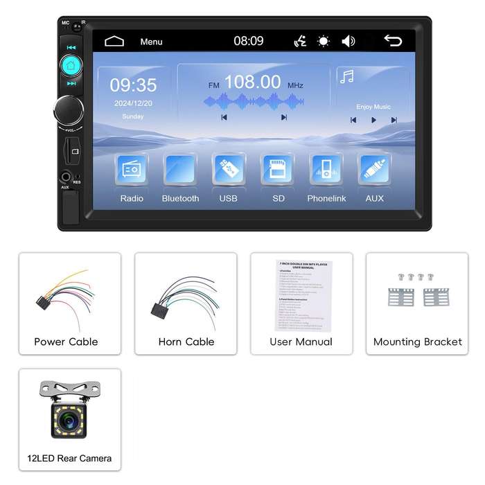 7 Inch Wired Carplay Dual Butt MP5 Player Bluetooth Big Screen Car Center Control, Spec: Standard+12