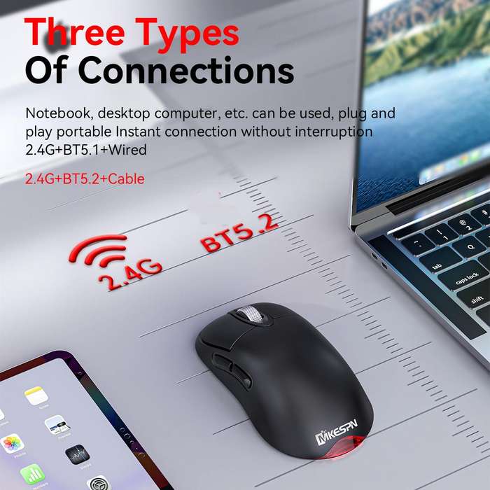 MKESPN Wireless Charging Tri-Mode Wireless Gaming Mouse 24000 DPI, 6 RGB Lighting Modes, Rechargeabl