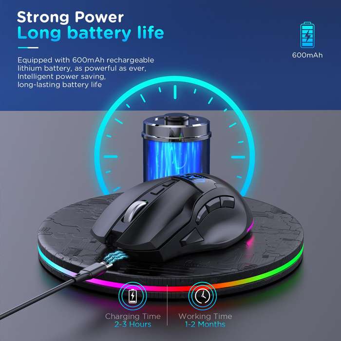 MKESPN W10 Tri-Mode Wireless Gaming Mouse 2400DPI with 9 Programmable Buttons, RGB Lighting, Type-C