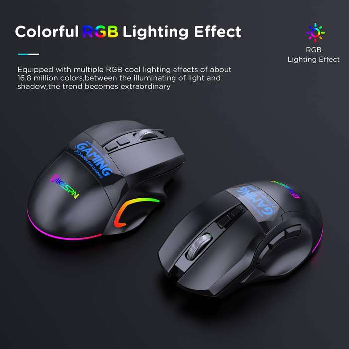 MKESPN W10 Tri-Mode Wireless Gaming Mouse 2400DPI with 9 Programmable Buttons, RGB Lighting, Type-C