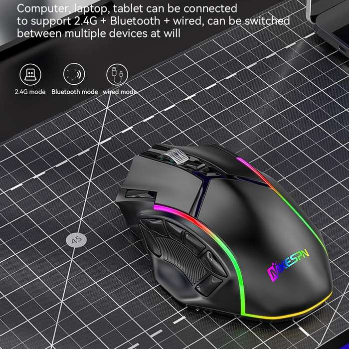 MKESPN W605 Triple-Mode 24000 DPI 12-key Wireless Gaming Mouse Macro Customization(Black)