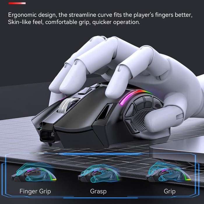 MKESPN W605 Triple-Mode 24000 DPI 12-key Wireless Gaming Mouse Macro Customization(Black)