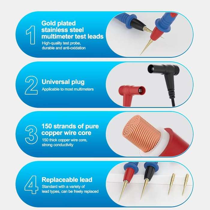 SUNSHINE SS-024B Replaceable Stainless Steel Probe Tips Soft Silicone Multimeter Probe Tips