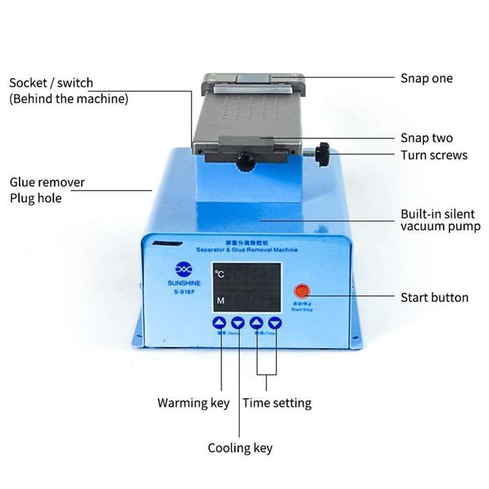 SUNSHINE S-918F Curved Screen 360-Degree Rotation Mobile Phone Screen Separator Screen Removal Heati