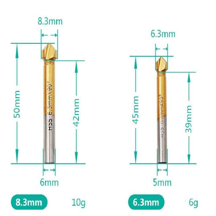 6 In 1 90 Degree Three-edge Chamfering Knife Woodworking Milling Cutter Chamfering Machine Hole Open