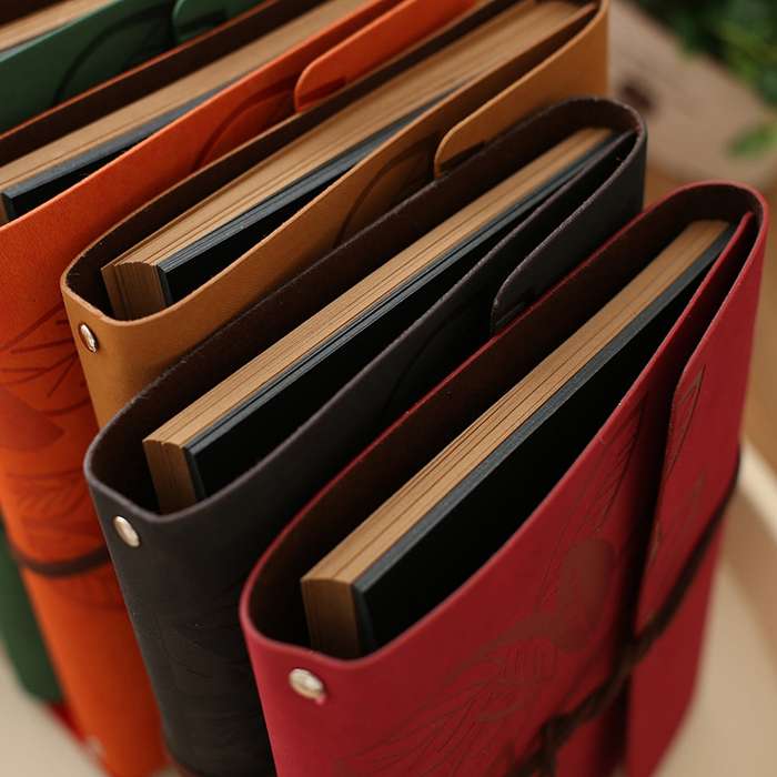 PU Leather Vintage Antique Kraft Paper Photo Albums(Black)