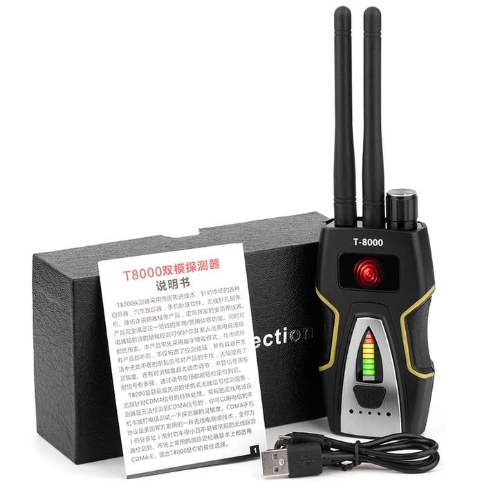T-8000 RF Signal Detector GSM Audio Finder GPS Scan Detector (Silver)