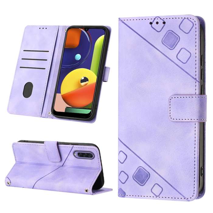 For Samsung Galaxy A50 / A30s / A50s Skin-feel Embossed Leather Phone Case(Light Purple)