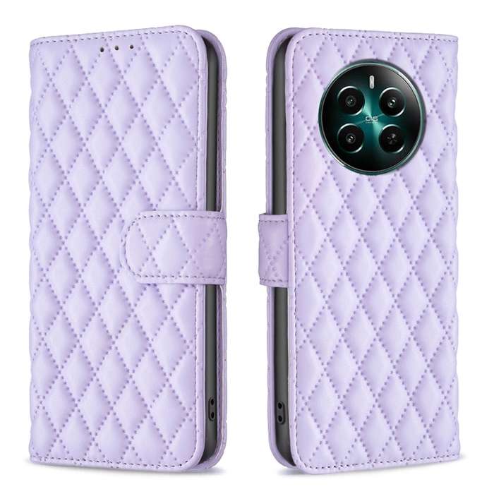 For Realme 12+ 5G Diamond Lattice Wallet Flip Leather Phone Case(Purple)