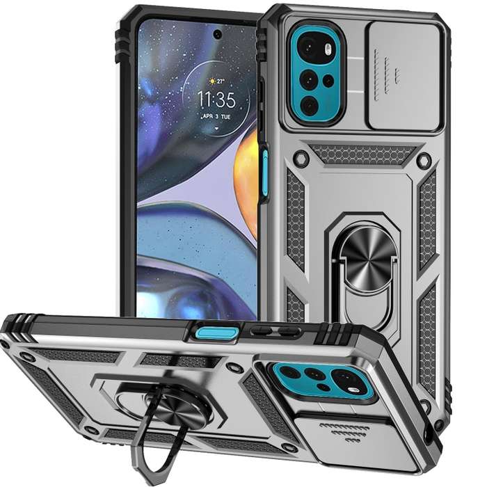For Motorola Moto G22 5G / Moto G Play 2024 Sliding Camshield Holder Phone Case(Silver)
