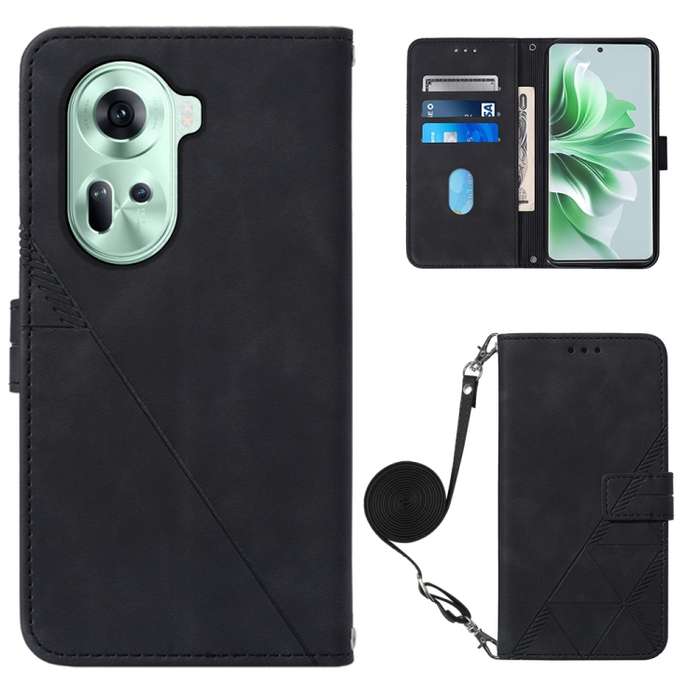 For OPPO Reno11 5G Global Crossbody 3D Embossed Flip Leather Phone Case(Black)